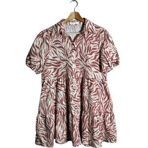Urban Outfitters UO Little Lies Linen Zebra Print Mini Shirt Dress Women's Small